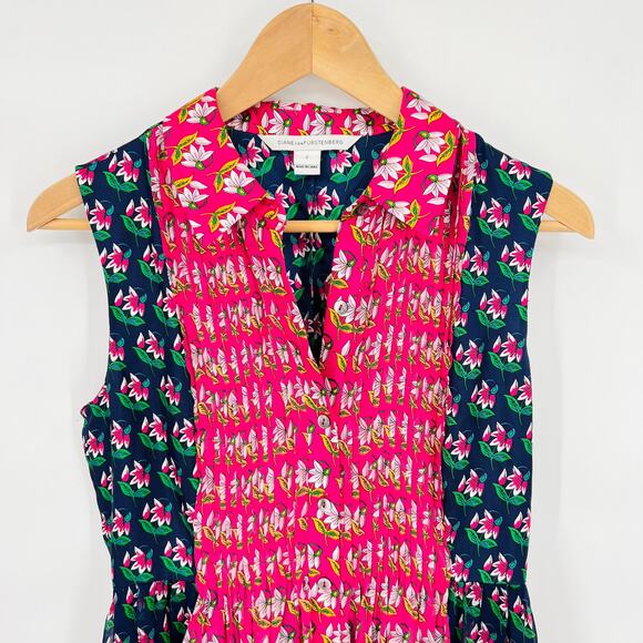 Diane Von Furstenberg Silk Sleeveless Pink Blue Colorful Floral Dress Women's 2 - Picture 4 of 7